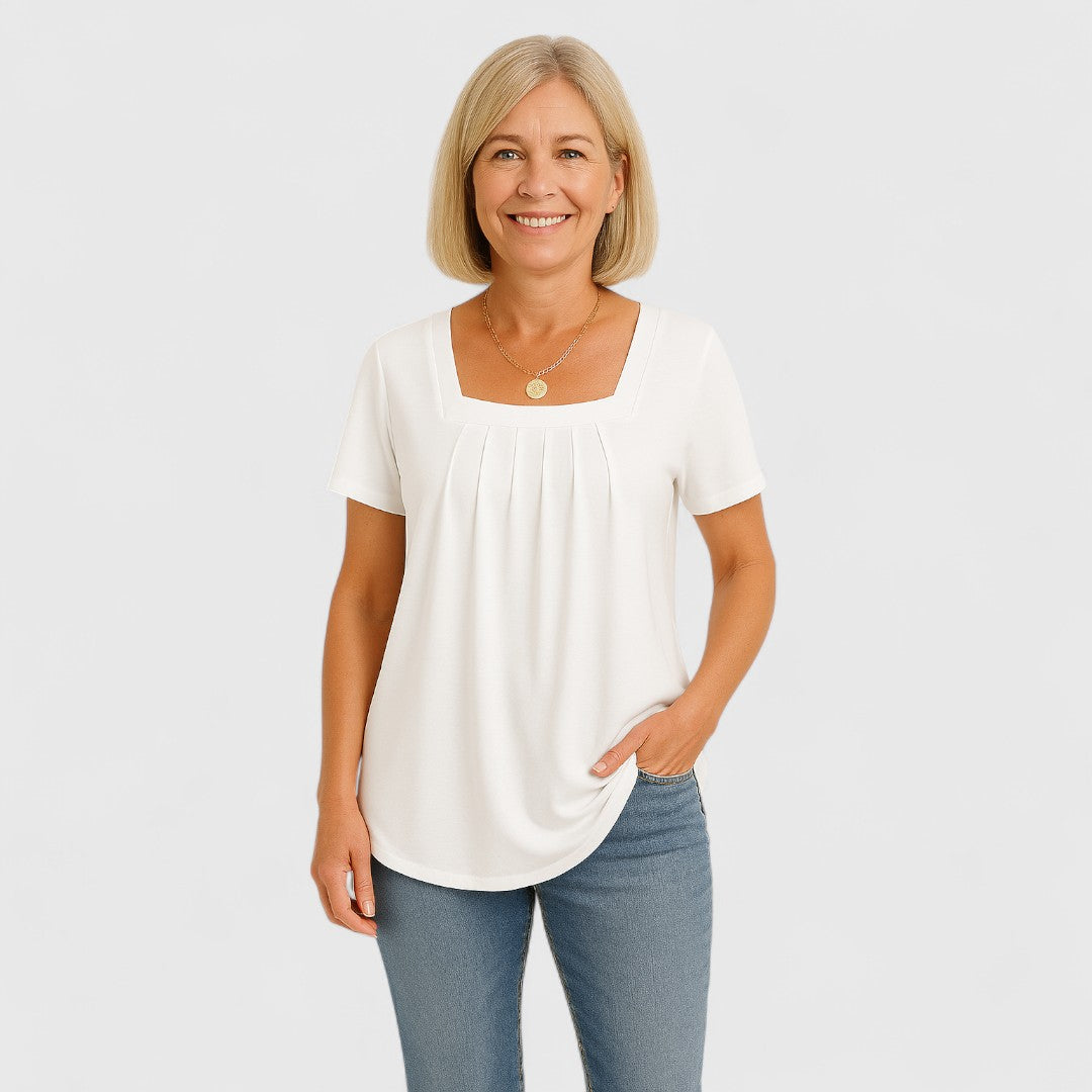 Odette | Comfort T-shirt met losse plooien en zachte vierkante hals