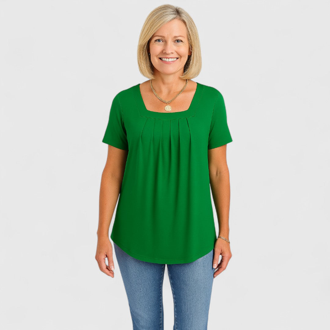 Odette | Comfort T-shirt met losse plooien en zachte vierkante hals