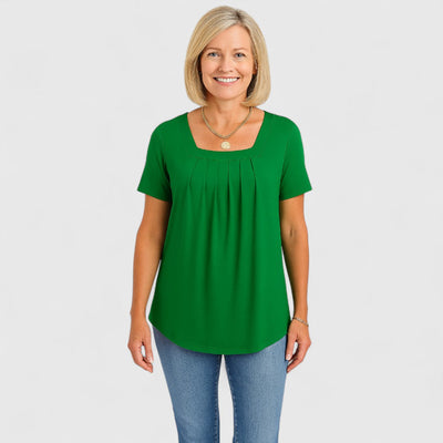 Odette | Comfort T-shirt met losse plooien en zachte vierkante hals