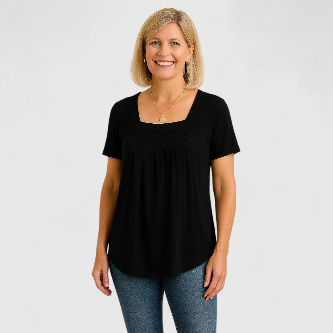 Odette | Comfort T-shirt met losse plooien en zachte vierkante hals