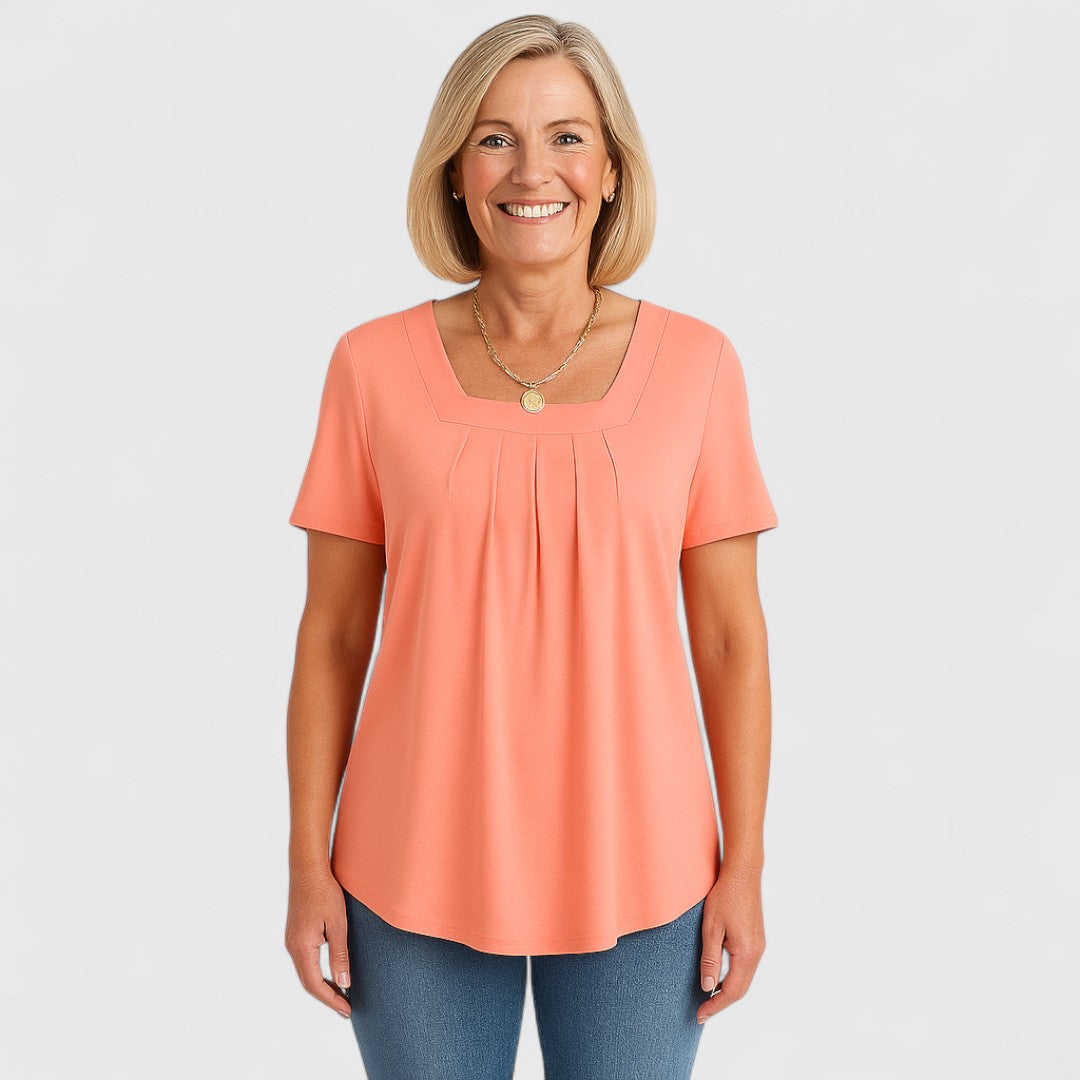 Odette | Comfort T-shirt met losse plooien en zachte vierkante hals