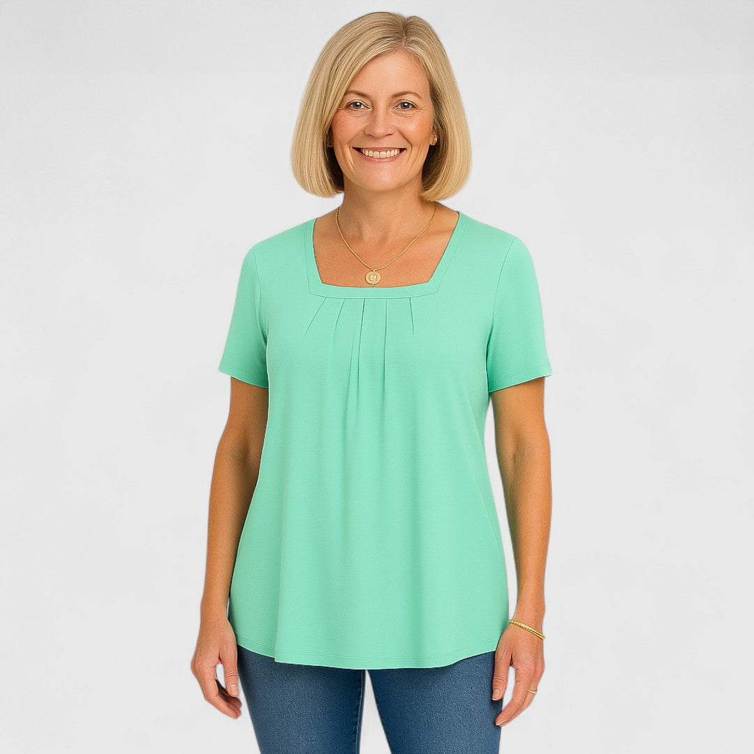Odette | Comfort T-shirt met losse plooien en zachte vierkante hals