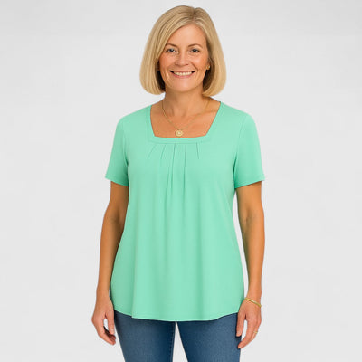 Odette | Comfort T-shirt met losse plooien en zachte vierkante hals