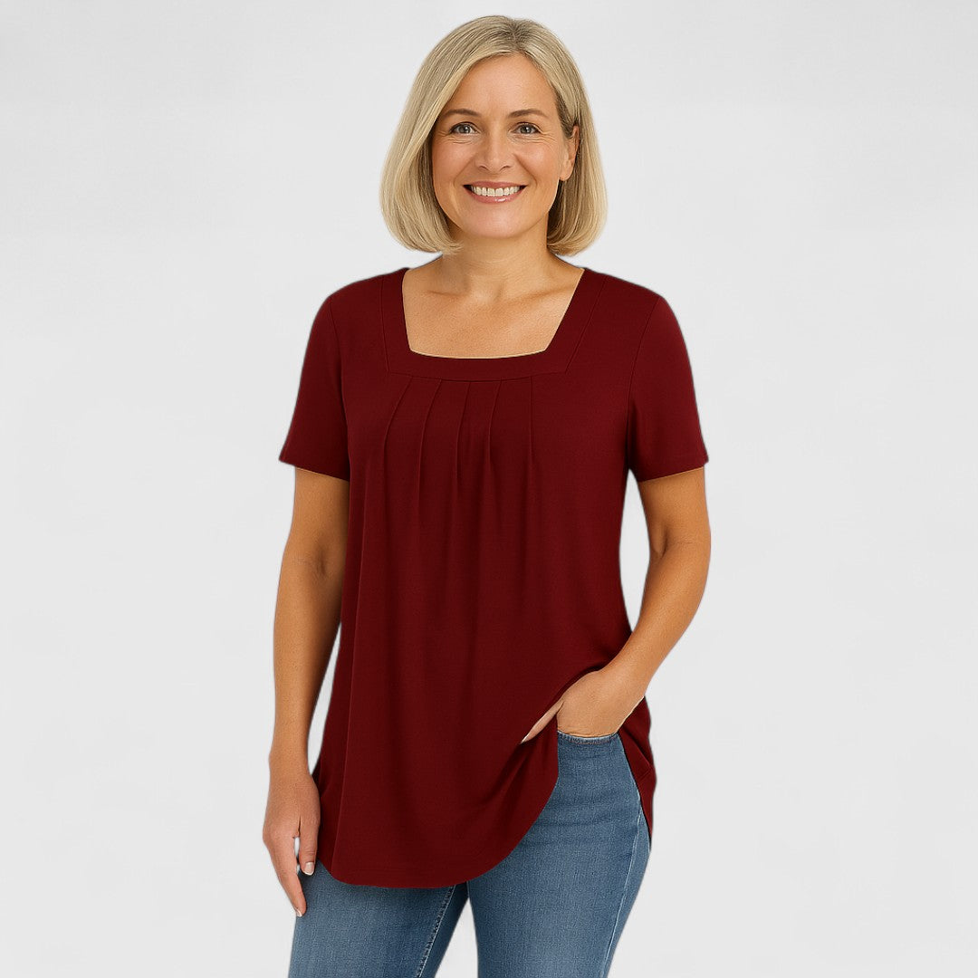 Odette | Comfort T-shirt met losse plooien en zachte vierkante hals