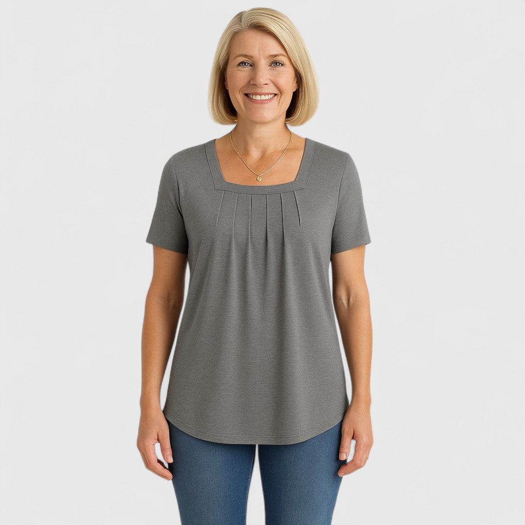Odette | Comfort T-shirt met losse plooien en zachte vierkante hals