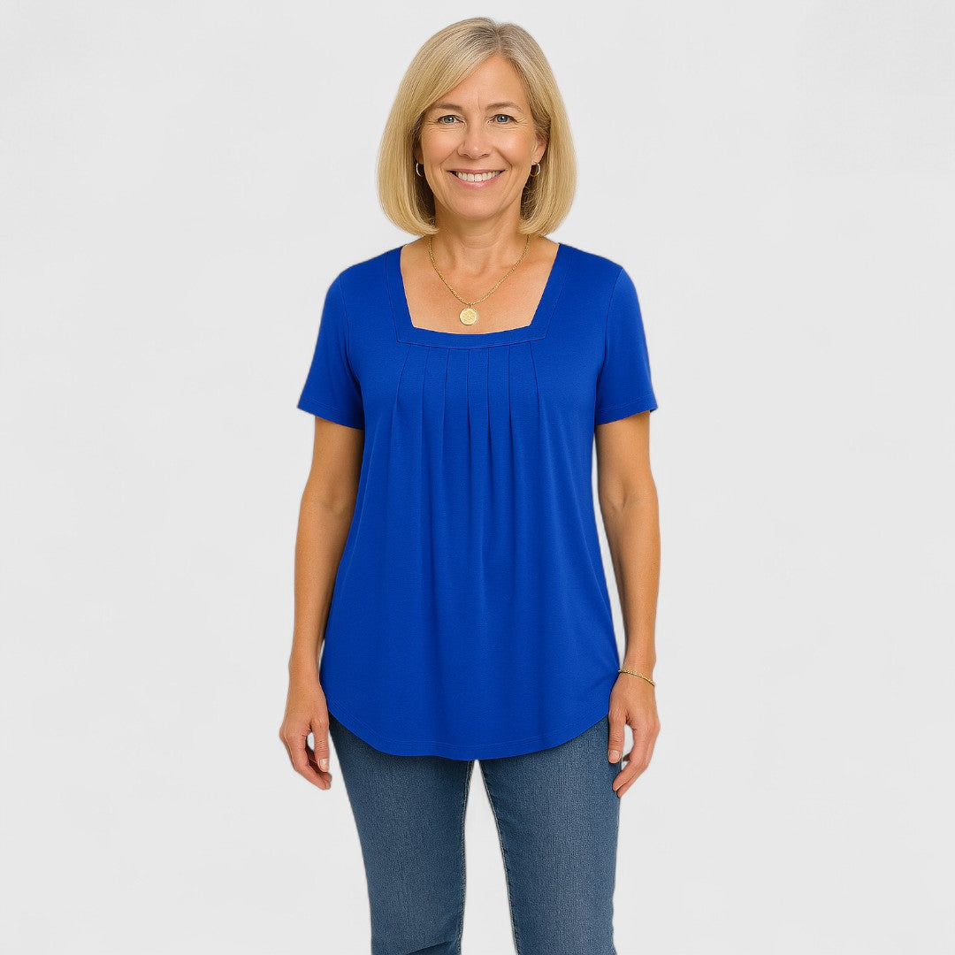 Odette | Comfort T-shirt met losse plooien en zachte vierkante hals