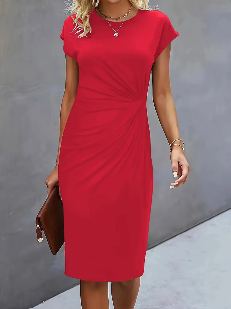 Juliette | Midi Jurk met Subtiele Tailleplooien en Stretchstof