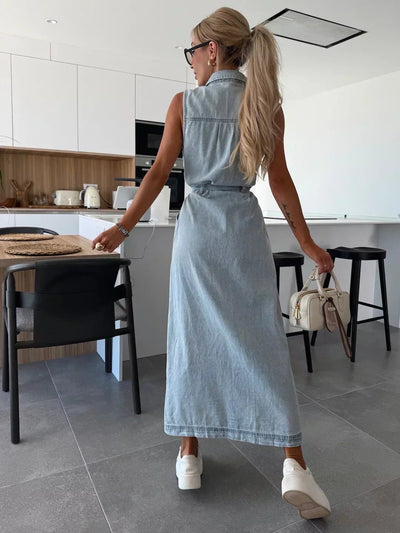 Hanna | Mouwloos lang denim jurk
