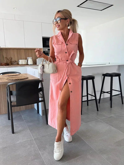 Hanna | Mouwloos lang denim jurk