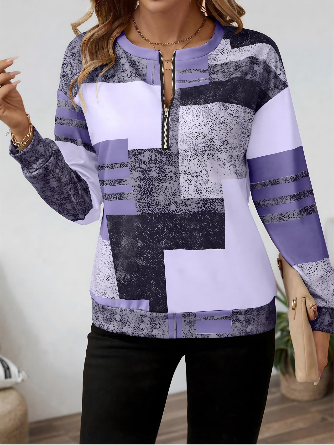 Marisa | Trui met grafische print en ritssluiting