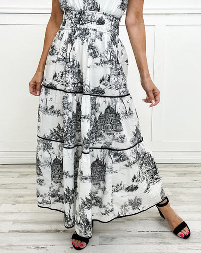 Aurélie | Maxi-jurk met groene toileprint en smocktaille