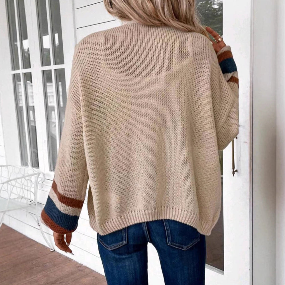 Janthe | Comfortabele open voorkant gestreepte cardigan met lantaarnmouwen