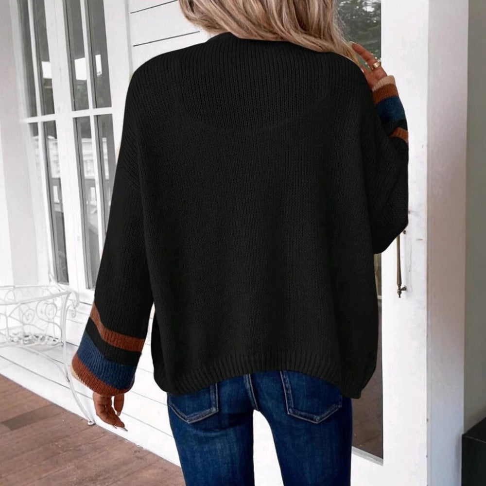 Janthe | Comfortabele open voorkant gestreepte cardigan met lantaarnmouwen