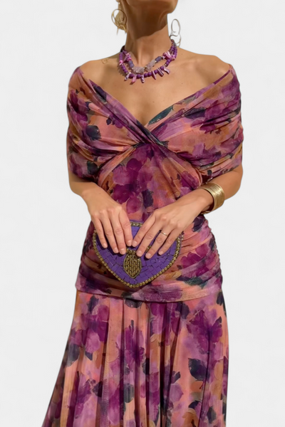 Luna | Lange jurk met bloemenprint en V-halslijn