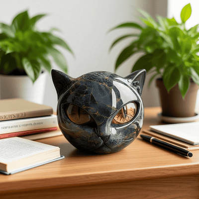 NyxCharm | Mystiek zwart kattenkopsculptuur