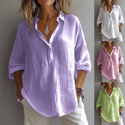 Élodie | Linnen blouse met open kraag en oprolbare mouwen