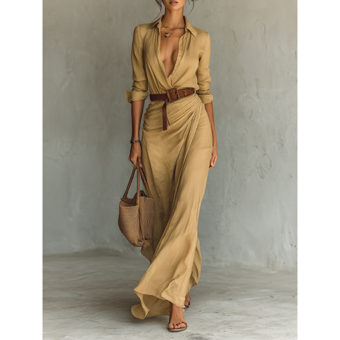 Clémence | Maxi jurk met ceintuur en klassieke elegantie