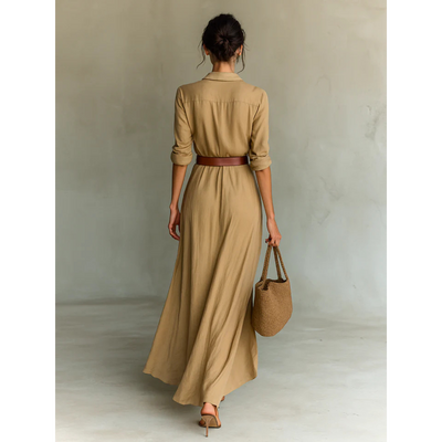 Clémence | Maxi jurk met ceintuur en klassieke elegantie