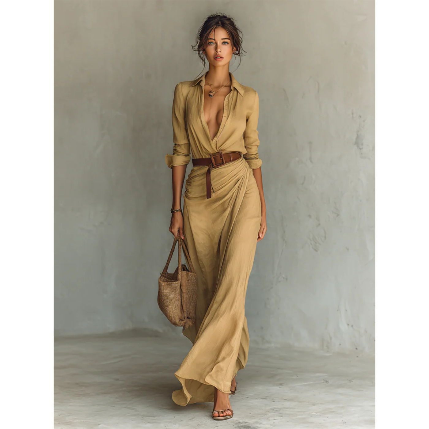 Clémence | Maxi jurk met ceintuur en klassieke elegantie