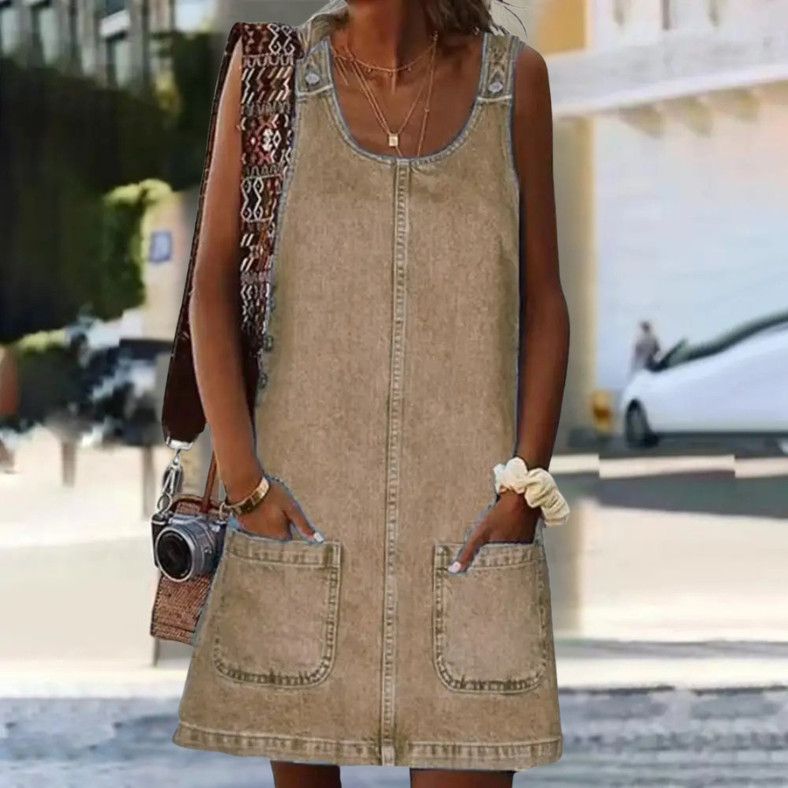 Noëlle | Faux Denim Zomerjurk in Effen Kleur