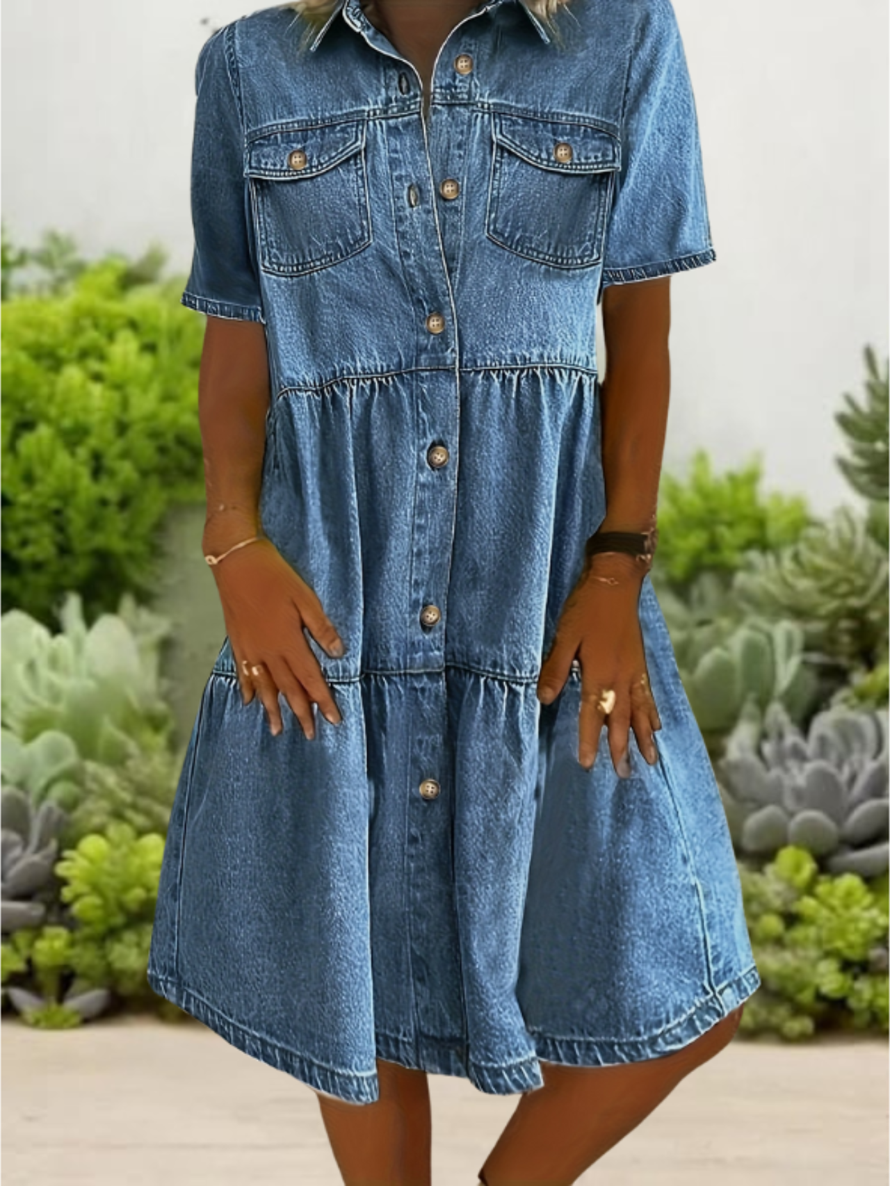 Marit | Casual Denim Jurk met Knoopsluiting