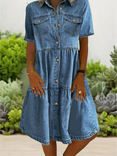 Marit | Casual Denim Jurk met Knoopsluiting
