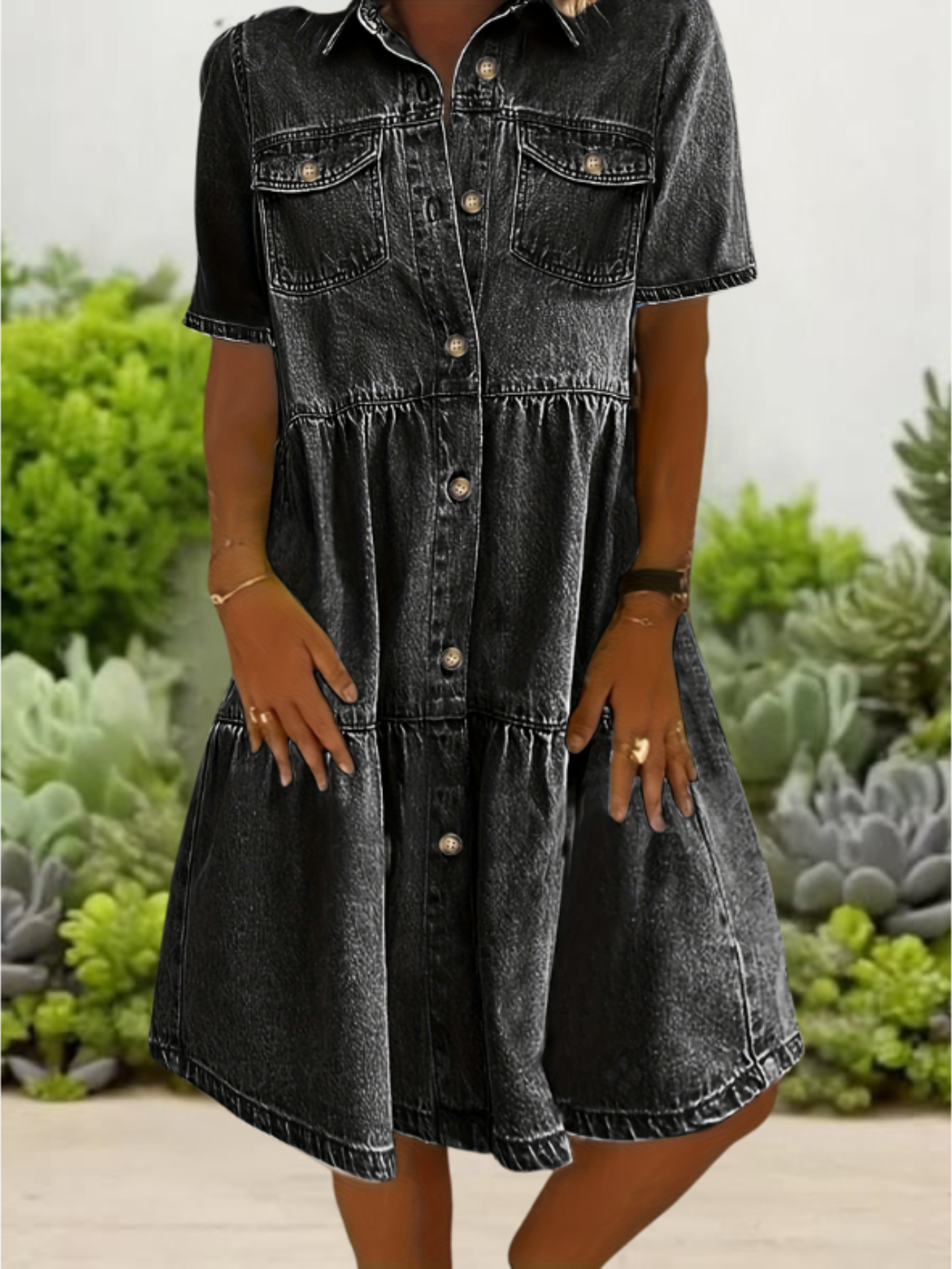 Marit | Casual Denim Jurk met Knoopsluiting