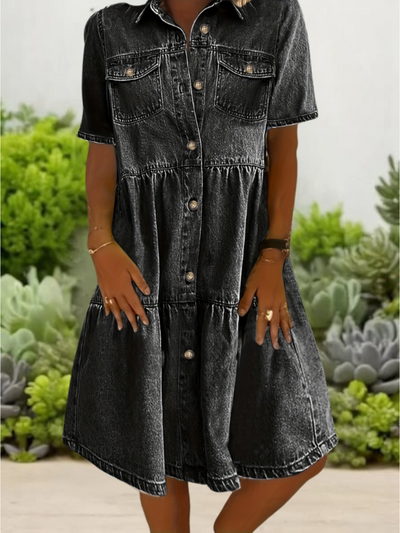 Marit | Casual Denim Jurk met Knoopsluiting