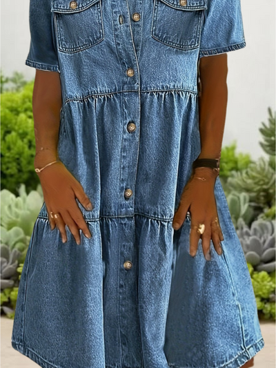Marit | Casual Denim Jurk met Knoopsluiting
