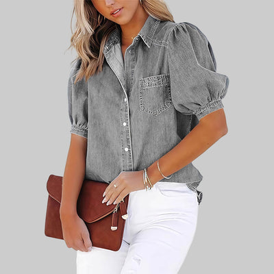 Regina | Casual top met bubbelmouwen en knoopjes