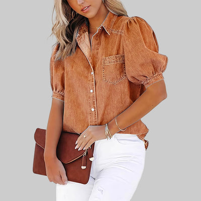Regina | Casual top met bubbelmouwen en knoopjes
