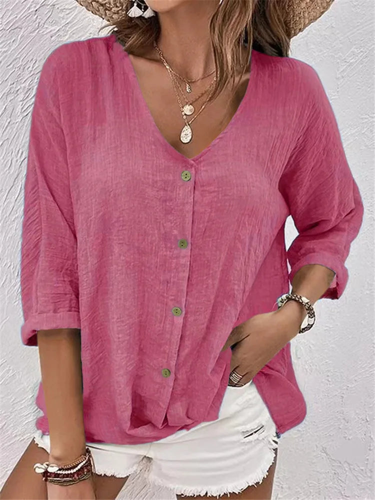 Claire | Luchtige Linnen Blouse met V-hals