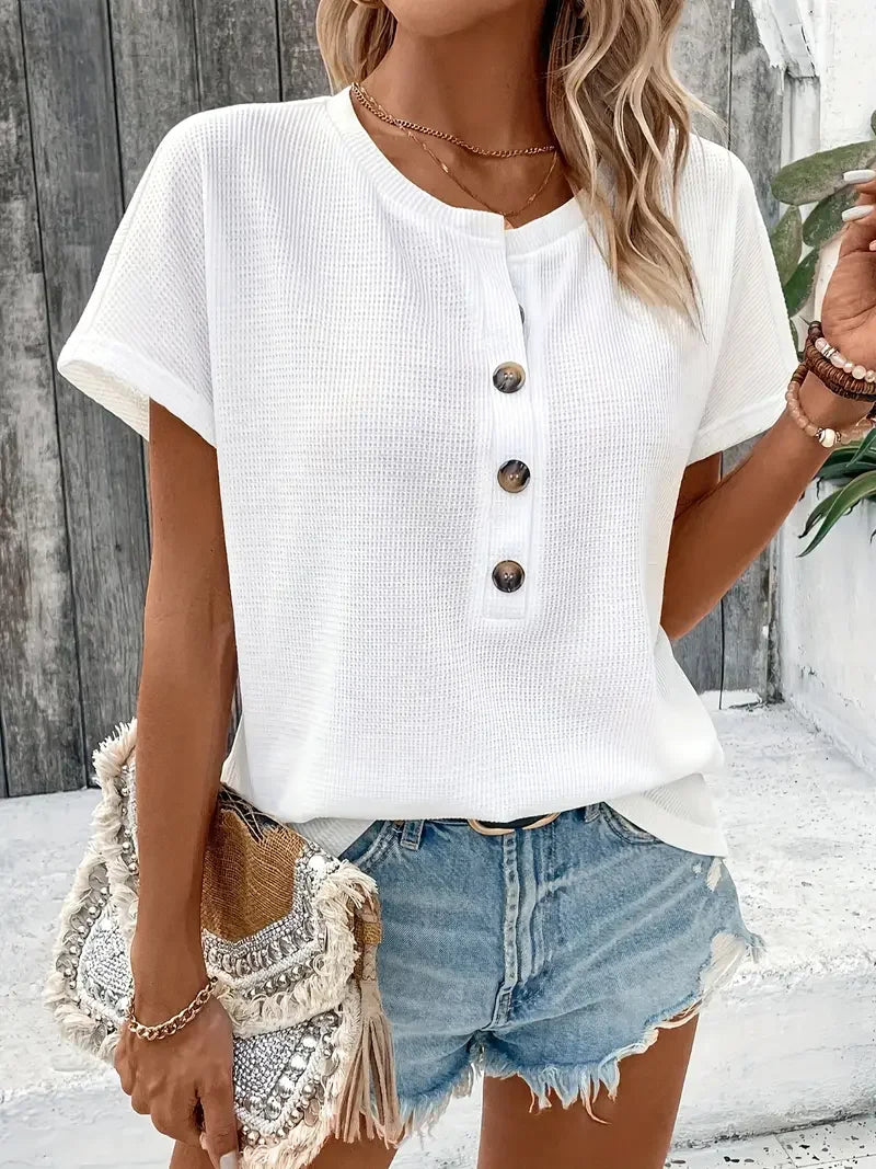 Renée | Losvallend V-hals T-shirt met 3/4 mouw
