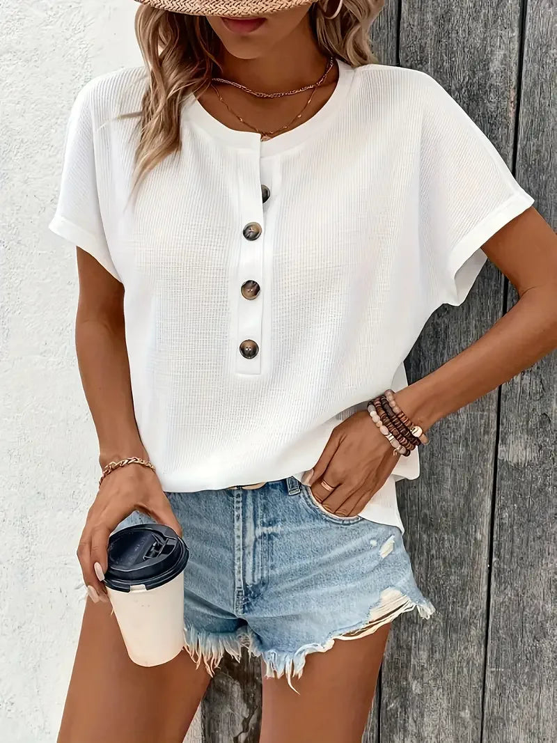 Renée | Losvallend V-hals T-shirt met 3/4 mouw