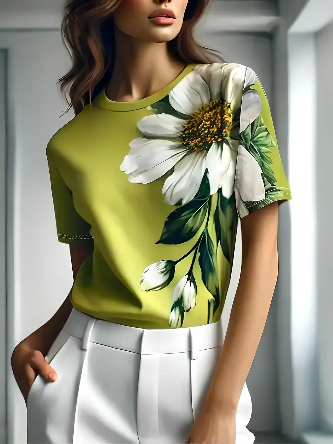 Simone | T-shirt met luxe glans en bloemendessin