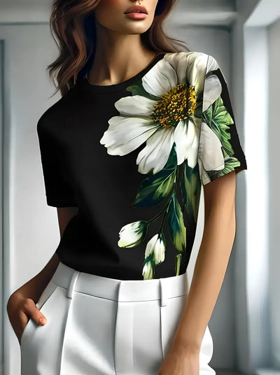 Simone | T-shirt met luxe glans en bloemendessin