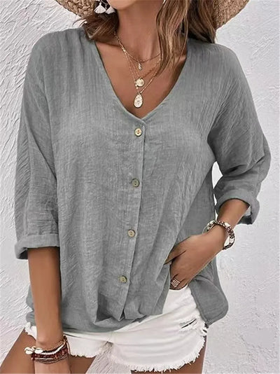 Claire | Luchtige Linnen Blouse met V-hals