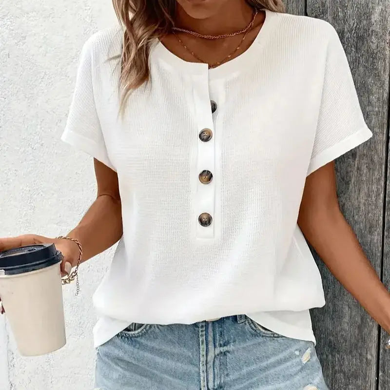 Renée | Losvallend V-hals T-shirt met 3/4 mouw
