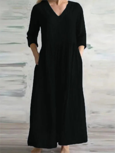 Women Cotton And Linen Loose Dress Long Spring Autumn Casual Half-sleeved Simple Style Long Dress solid Vestidos Female