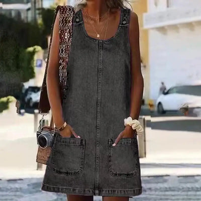 Noëlle | Faux Denim Zomerjurk in Effen Kleur