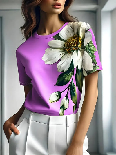 Simone | T-shirt met luxe glans en bloemendessin