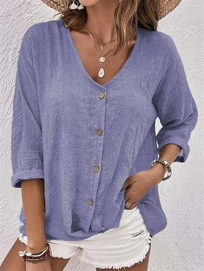 Claire | Luchtige Linnen Blouse met V-hals