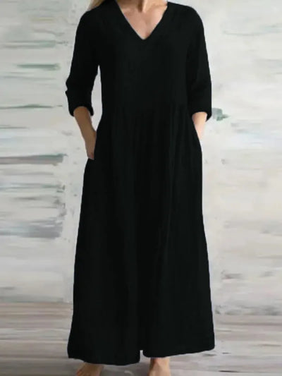Women Cotton And Linen Loose Dress Long Spring Autumn Casual Half-sleeved Simple Style Long Dress solid Vestidos Female