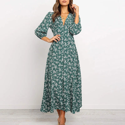 Lilou | Boho-chique jurk met bloemenprint en vloeiende lijn