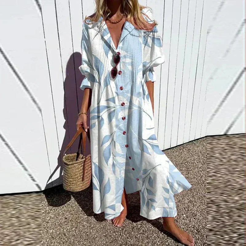 Claudine | Boho-chic maxi-jurk met V-hals en sierlijke print