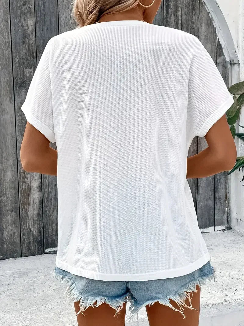 Renée | Losvallend V-hals T-shirt met 3/4 mouw