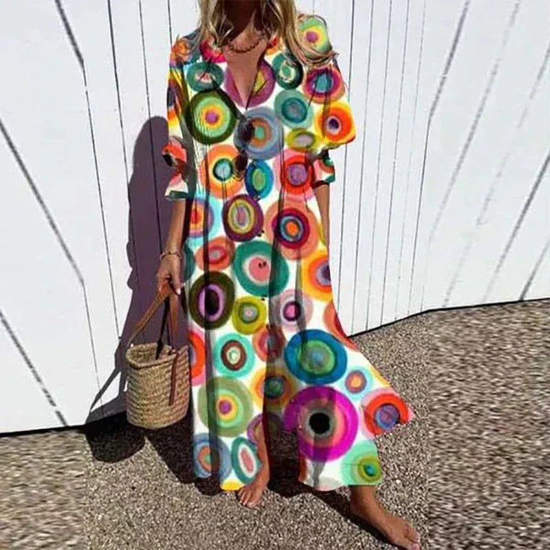 Claudine | Boho-chic maxi-jurk met V-hals en sierlijke print