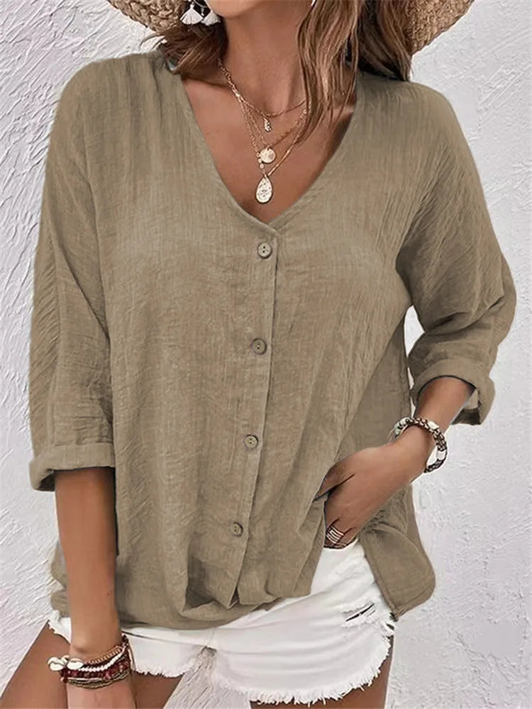 Claire | Luchtige Linnen Blouse met V-hals