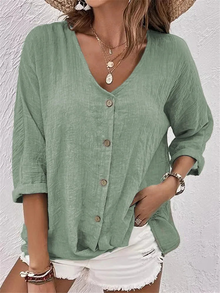 Claire | Luchtige Linnen Blouse met V-hals