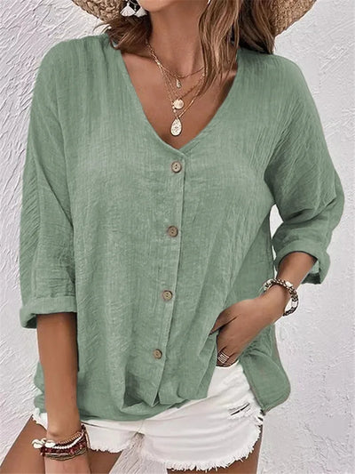 Claire | Luchtige Linnen Blouse met V-hals